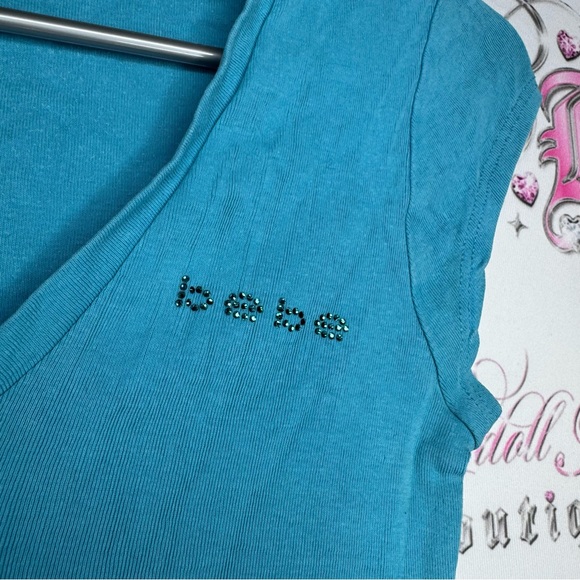 Bebe top bling blue Swarovski crystal diamonds turquoise y2k baby tee tank 2000s - Picture 4 of 9